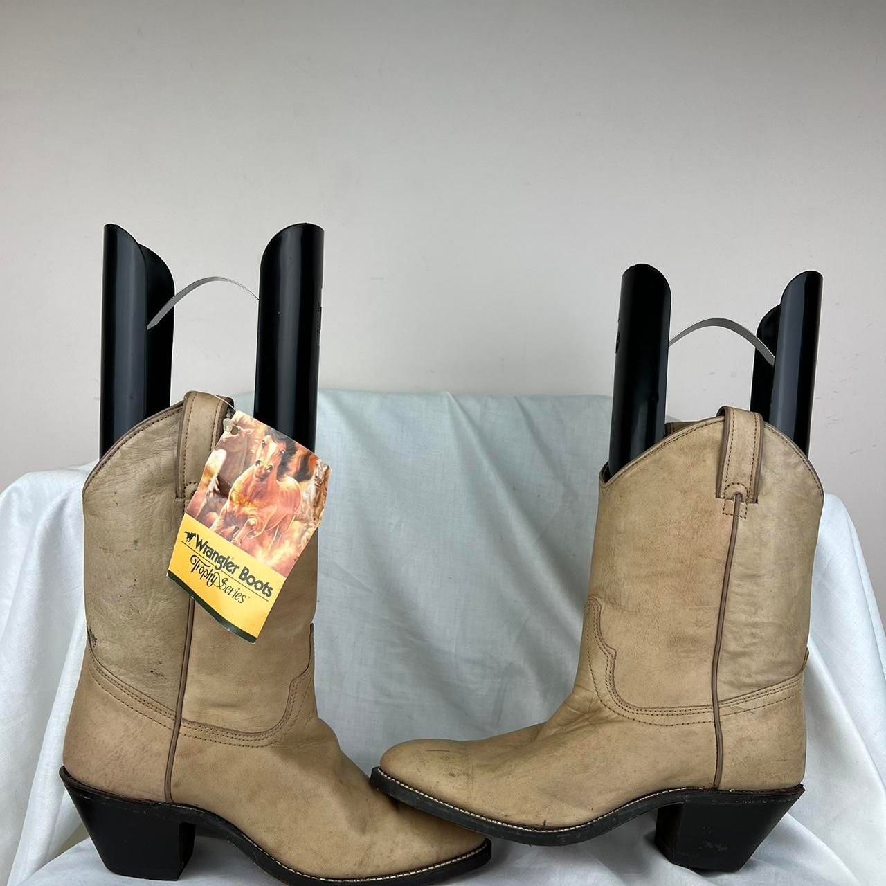 Wrangler Women’s Cowboy Leather Tan And Cream Cowboy Boots Size 7.5 M